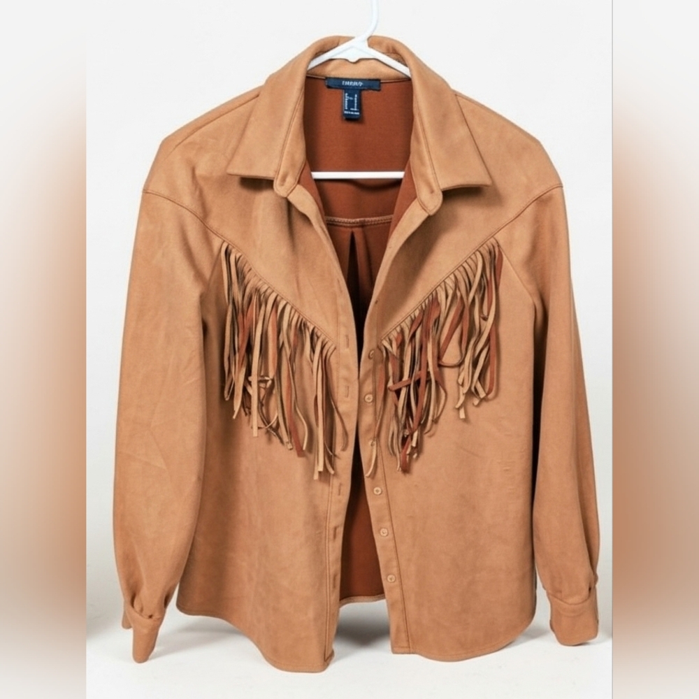 Forever 21 Tan Fringe Suede-Look Jacket - Picture 1 of 6